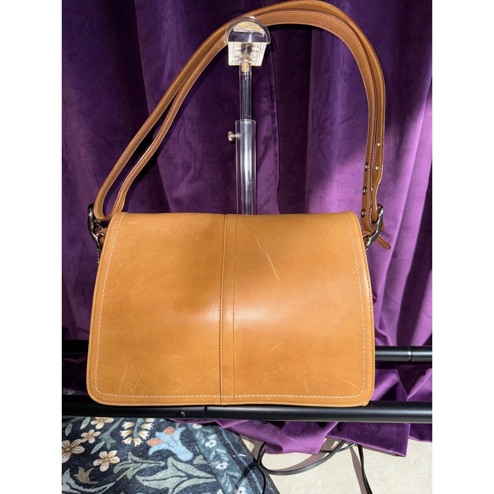 Coach Soho Flap Tan Leather Shoulder Bag Signature Lining